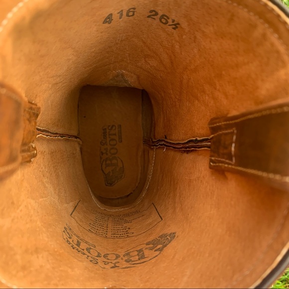 Men’s Western Rodeo Cowboy square toe Genuine cowhide Leather boots Tan 387 - Picture 8 of 8